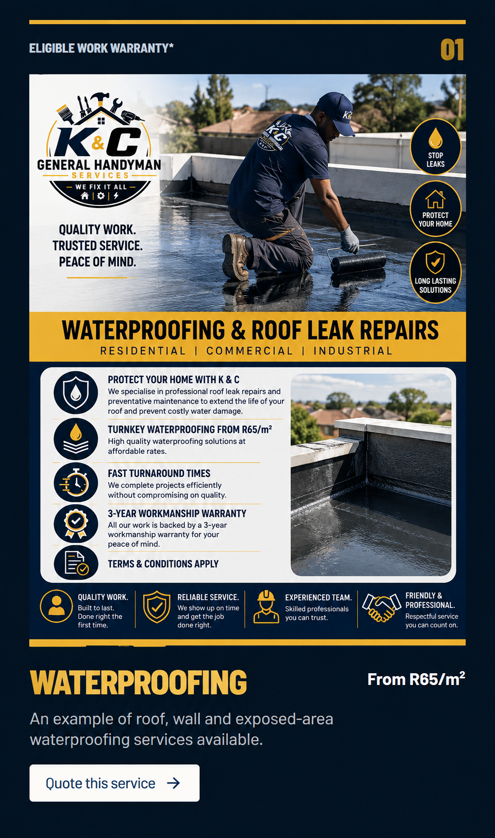 Waterproofing service example from K & C marketing artwork